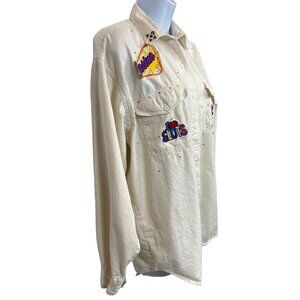 Lasha Women Lucky Gambling Casino Money Slot Patches Flannel Top Blouse Medium M